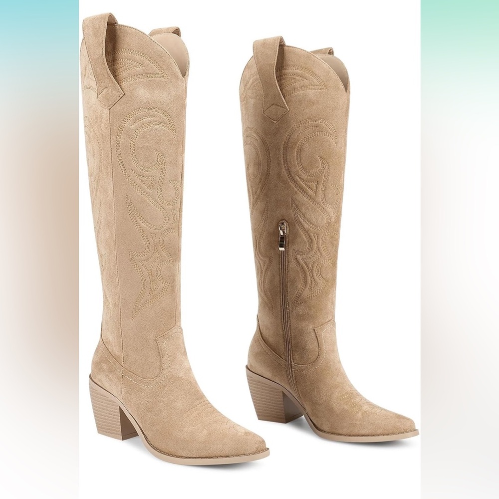 Beige Suede Knee-High Women's Boots